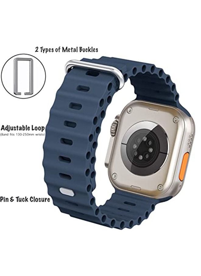 Ocean - 1 Piece Apple Watch Ocean Band 49mm 45mm 44mm 42mm Soft Silicone Loop Strap For iWatch Series Ultra/8/7/SE/6/5/4/3/2/1 Blue - Image 1