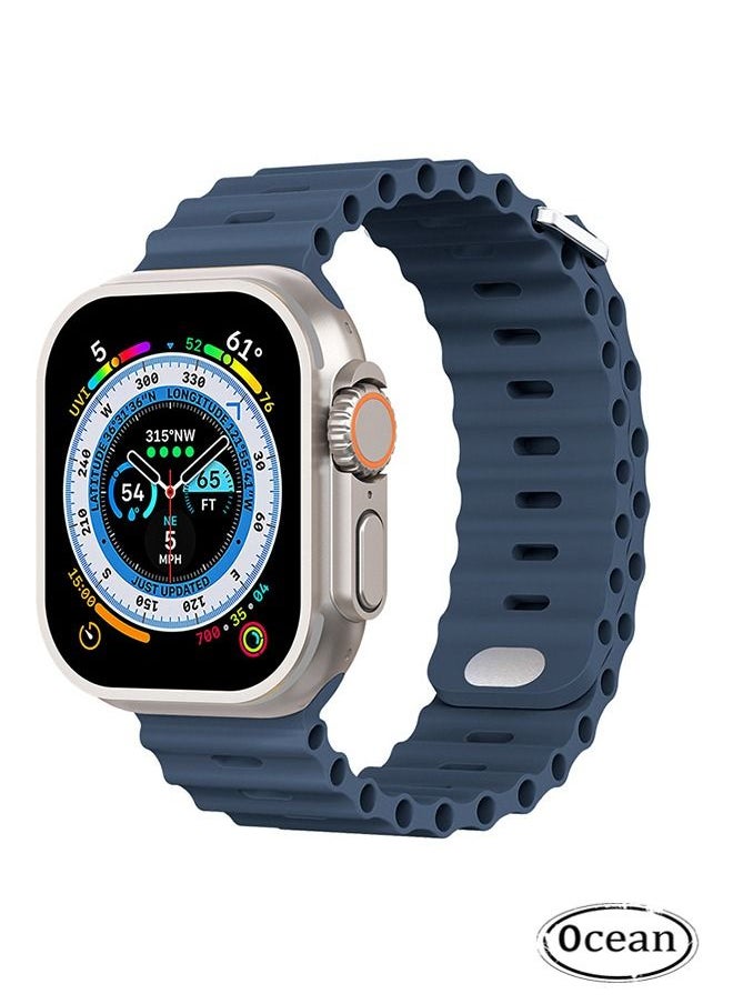 Ocean - 1 Piece Apple Watch Ocean Band 49mm 45mm 44mm 42mm Soft Silicone Loop Strap For iWatch Series Ultra/8/7/SE/6/5/4/3/2/1 Blue - Image 1