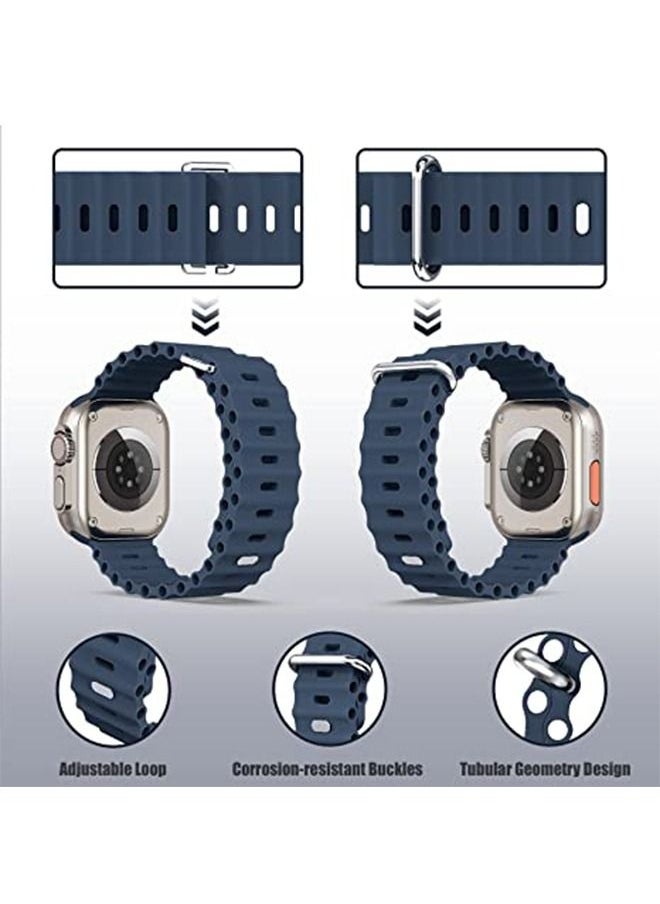 Ocean - 1 Piece Apple Watch Ocean Band 49mm 45mm 44mm 42mm Soft Silicone Loop Strap For iWatch Series Ultra/8/7/SE/6/5/4/3/2/1 Blue - Image 1