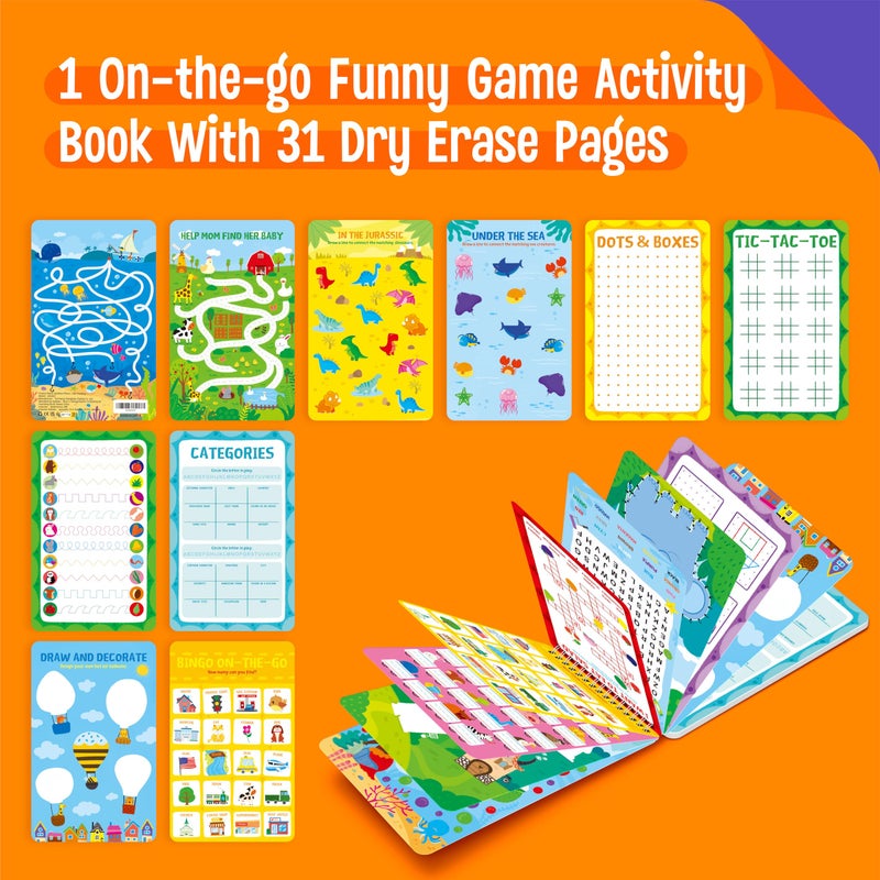 SpriteGru 31 Dry Erase Activities Book, Reusable & Erasable Game Pad, Explore and Find, Maze Matching TIC-TAC-Toe Dot to Dot Educational On The Go Toy and Learning Tool for Road Trip Airplane Travel - Image 2