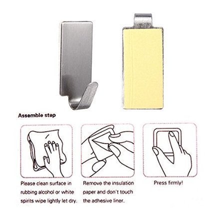 AmigozZ Multipurpose Small Rectangular Stainless Steel Adhesive Hooks Load Capacity Upto 1 Kg Pack of 12 Silver - Image 4