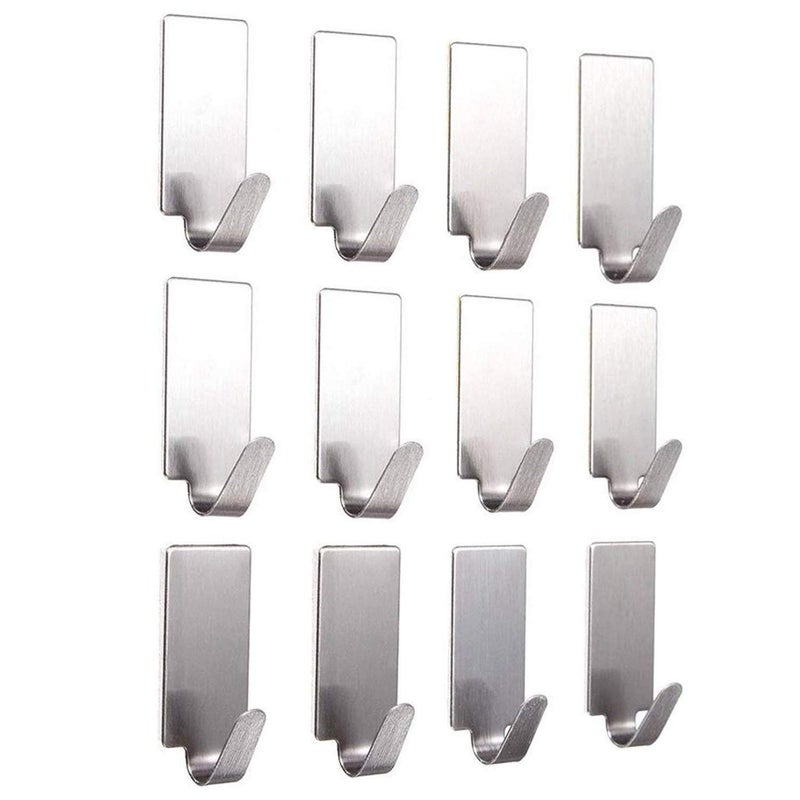 AmigozZ Multipurpose Small Rectangular Stainless Steel Adhesive Hooks Load Capacity Upto 1 Kg Pack of 12 Silver - Image 2