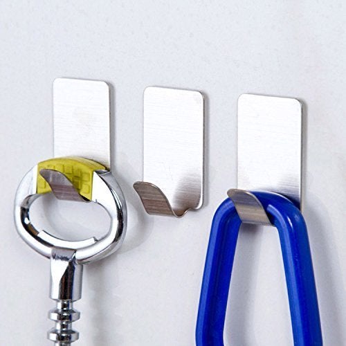 AmigozZ Multipurpose Small Rectangular Stainless Steel Adhesive Hooks Load Capacity Upto 1 Kg Pack of 12 Silver - Image 3