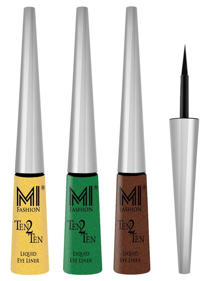 MI Fashion Colored Liquid Eyeliners Combo of 3 Pcs Water Resistant Cruelty Free High Shine Long Stay - Golden Shimmer, Green Shimmer, Brown Shimmer - Image 2