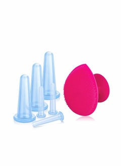 Cupping Facial Set for Face and Eye Cupping Massage, Facial Cupping Set Silicone Cups with Exfoliating Brush for Face Neck Skin (Small Medium)