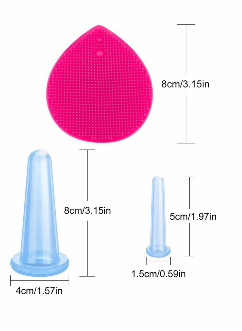 Excefore - Cupping Facial Set for Face and Eye Cupping Massage, Facial Cupping Set Silicone Cups with Exfoliating Brush for Face Neck Skin (Small Medium) - Image 1