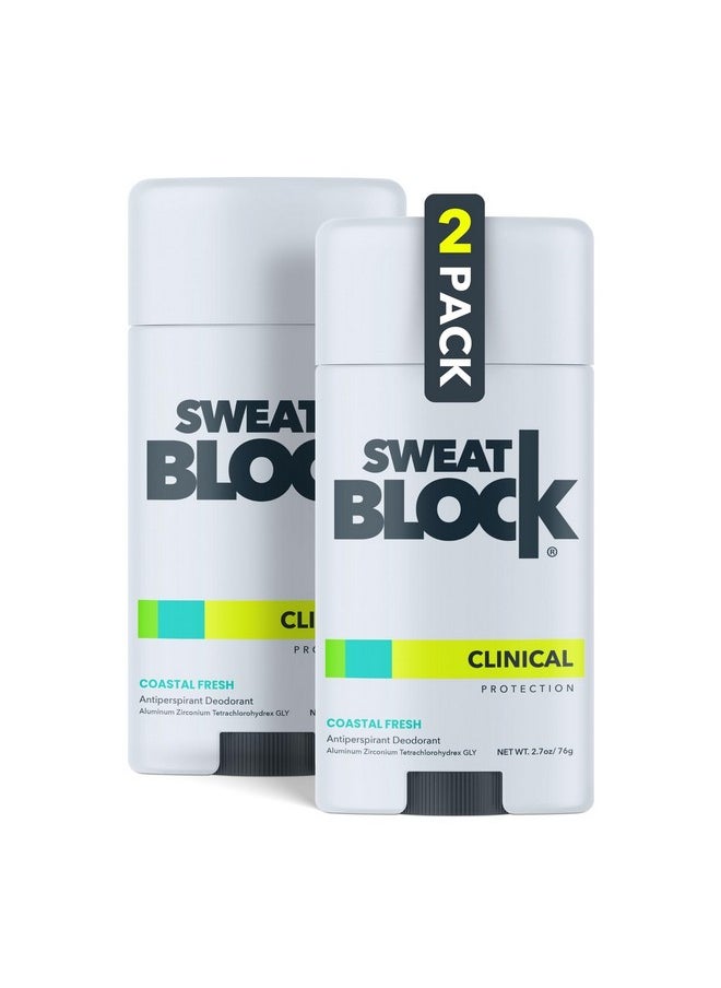 Sweatblock - SweatBlock CLINICAL Deodorant Antiperspirant for Women & Men - 48-Hour High Degree Sweat & Odor Protection, Coastal Fresh Scent (2 Pack) - Image 1