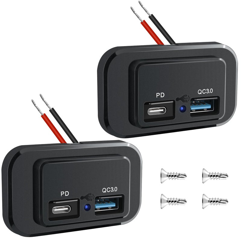 Nilight 2 Pack Socket Panel 12V 24V Dual USB Outlet PD Type C QC30 Surface Mount 48W Fast Waterproof for Automotive RV Marine Boat Motorcycle Truck