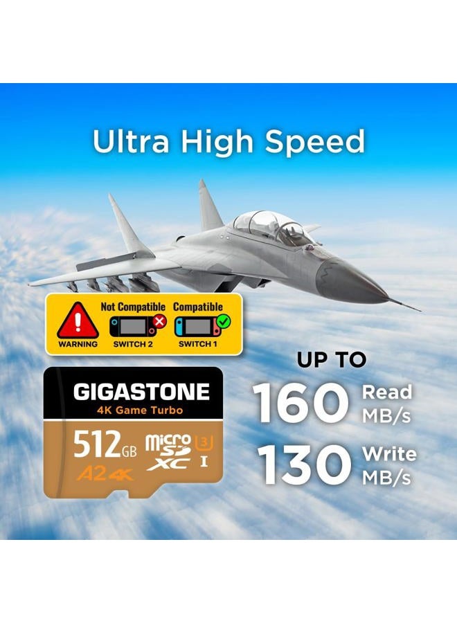 Gigastone بطاقة micro SD سعة 512 جيجابايت، لعبة 4K توربو، بطاقة ذاكرة MicroSDXC متوافقة مع نينتندو سويتش، سرعة قراءة/كتابة تصل إلى 100/60 ميجابايت/ثانية، UHS-I U3 A2 V30 C10 - Image 3