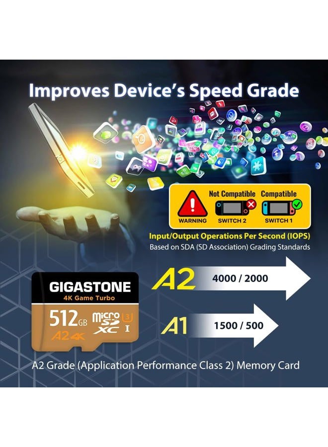 Gigastone بطاقة micro SD سعة 512 جيجابايت، لعبة 4K توربو، بطاقة ذاكرة MicroSDXC متوافقة مع نينتندو سويتش، سرعة قراءة/كتابة تصل إلى 100/60 ميجابايت/ثانية، UHS-I U3 A2 V30 C10 - Image 5