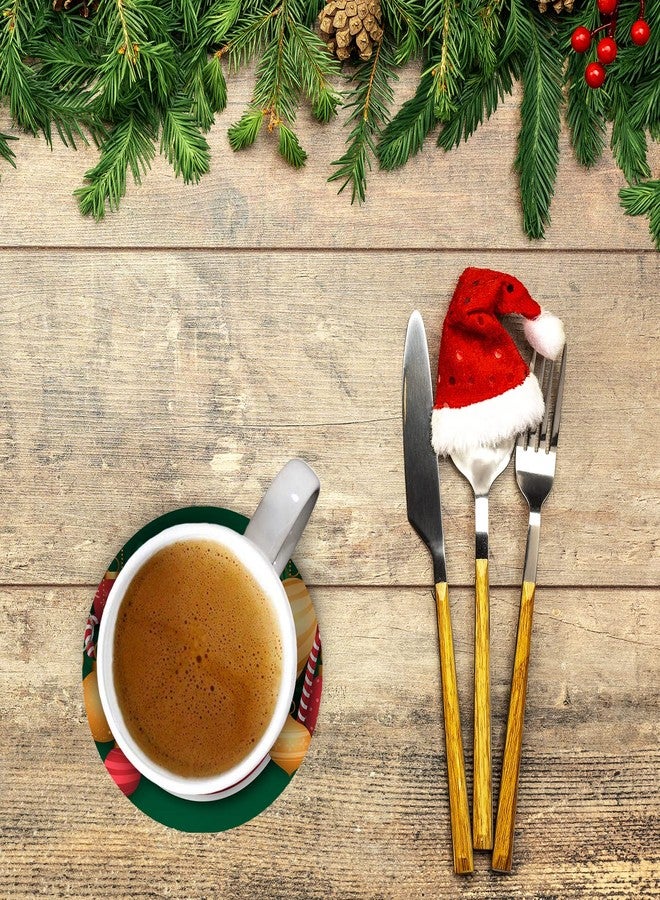 LADECOR Christmas Wooden Tea Coasters for Drinks Christmas Theme Printed MDF Wooden Tea Coaster Set of 6 - Image 3