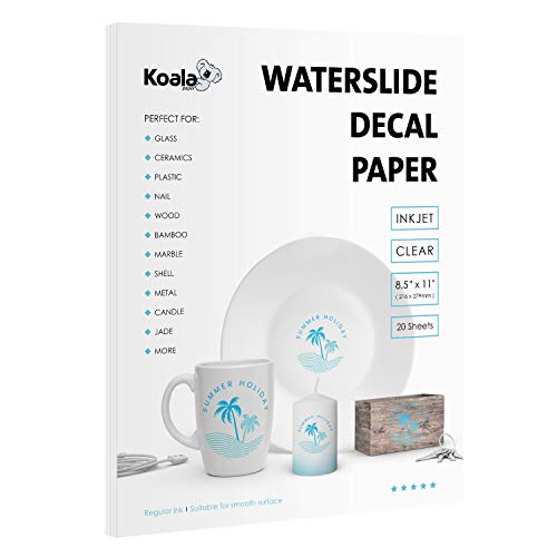 KOALA PAPER Koala Waterslide Decal Paper INKJET CLEAR, 20 Sheets 8.5x11 Inch Water Slide Transfer Paper Transparent Printable Waterslide Paper for DIY Tumbler, Mug, Nails - Image 1