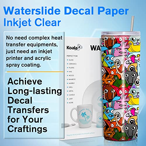 KOALA PAPER Koala Waterslide Decal Paper INKJET CLEAR, 20 Sheets 8.5x11 Inch Water Slide Transfer Paper Transparent Printable Waterslide Paper for DIY Tumbler, Mug, Nails - Image 3
