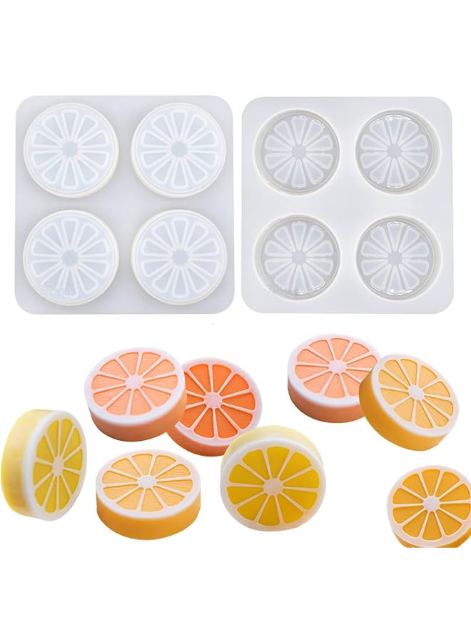 S-TOP 2 Pcs 4 Cavity Lemon Slice Silicone Molds Orange Slice Silicone Molds for Handmade SoapCake Decorating DIY Fondant Candy Making Chocolate Pudding Mousse Cupcake Topper Birthday Party Moulds - Image 1