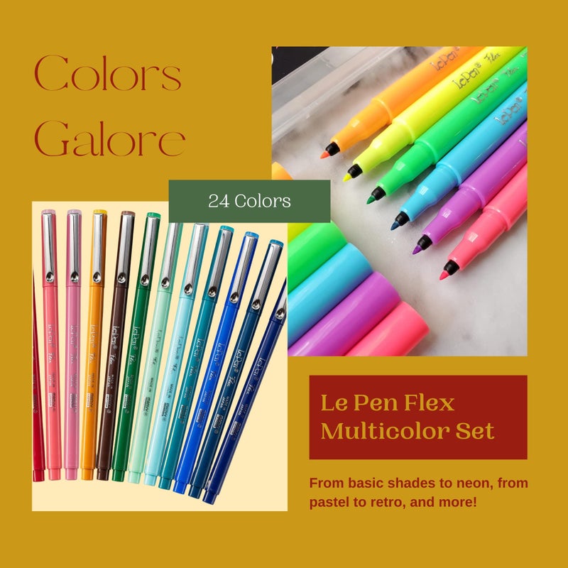 Tribello Marvy Uchida Le Pen Flex - 24 Colors - Colored Calligraphy Pens for Journaling - Quick Drying, Smudge-Proof Brush Markers for Hand Lettering, Drawing, Journals, and Planners - Image 3