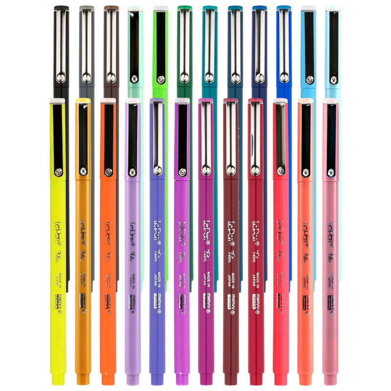 Tribello Marvy Uchida Le Pen Flex - 24 Colors - Colored Calligraphy Pens for Journaling - Quick Drying, Smudge-Proof Brush Markers for Hand Lettering, Drawing, Journals, and Planners - Image 1