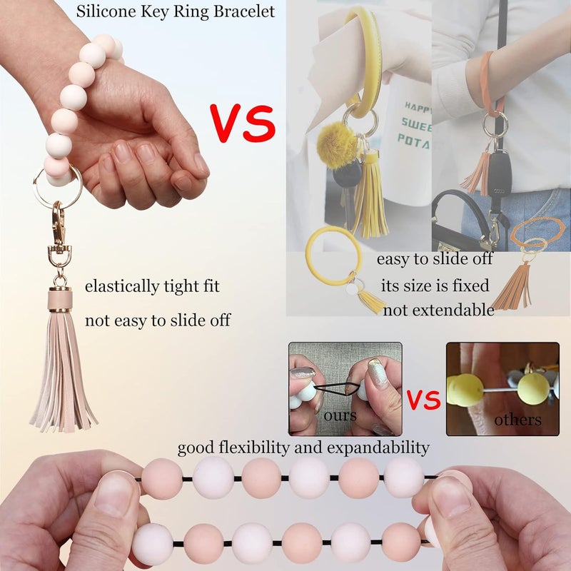 BIHRTC حلقة مفاتيح سوار حامل مفاتيح السيارة سوار معصم سيليكون للنساء سلاسل خرز - Image 4