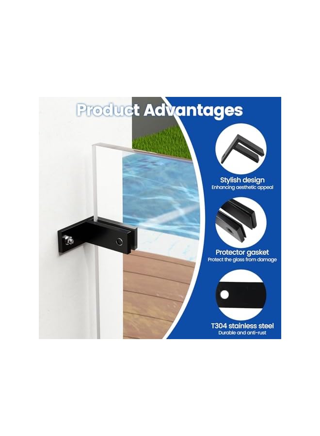 The Bros مشبك حائط إلى زجاج 90 درجة من بروز 2 حزمة، حامل رف زجاجي بدون إطار، مشبك درابزين زجاجي يناسب زجاج بسمك 3/8"-1/2" (10 مم-12 مم)، أسود - Image 4