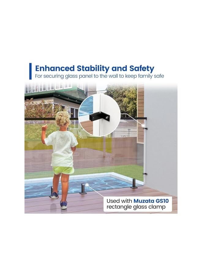 The Bros مشبك حائط إلى زجاج 90 درجة من بروز 2 حزمة، حامل رف زجاجي بدون إطار، مشبك درابزين زجاجي يناسب زجاج بسمك 3/8"-1/2" (10 مم-12 مم)، أسود - Image 5