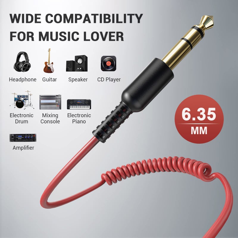 OneOdio 6.35mm to 3.5mm 6.6-9.8FT Stereo Adapter Cable Compatible with AMPs, Electronic Keyboards, Mixers, Guitars and Pro10/Pro30/Pro50 Headphones of OneOdio-Red - Image 2
