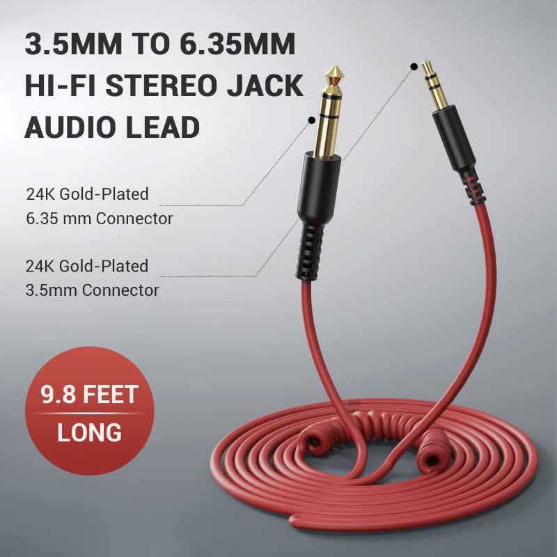 OneOdio 6.35mm to 3.5mm 6.6-9.8FT Stereo Adapter Cable Compatible with AMPs, Electronic Keyboards, Mixers, Guitars and Pro10/Pro30/Pro50 Headphones of OneOdio-Red - Image 5