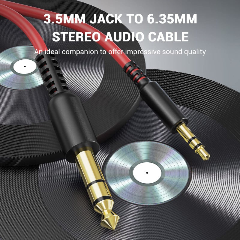 OneOdio 6.35mm to 3.5mm 6.6-9.8FT Stereo Adapter Cable Compatible with AMPs, Electronic Keyboards, Mixers, Guitars and Pro10/Pro30/Pro50 Headphones of OneOdio-Red - Image 4