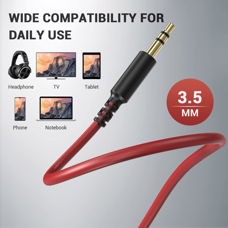 OneOdio 6.35mm to 3.5mm 6.6-9.8FT Stereo Adapter Cable Compatible with AMPs, Electronic Keyboards, Mixers, Guitars and Pro10/Pro30/Pro50 Headphones of OneOdio-Red - Image 3