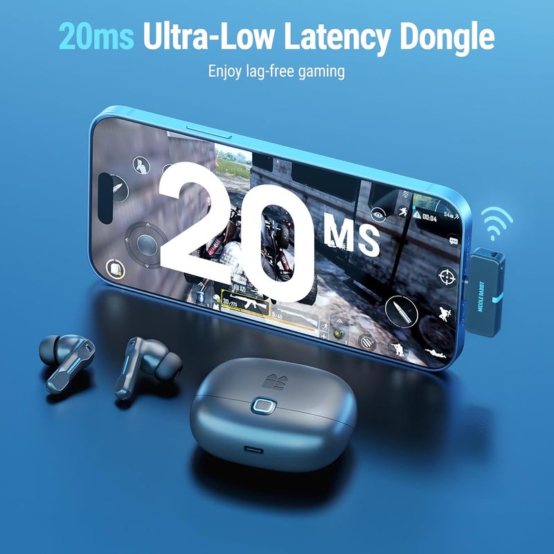 Middle Rabbit سماعات أذن لاسلكية للألعاب SW5 USB C مع ميكروفون، زمن استجابة منخفض 20 مللي ثانية، دونجل 2.4G وبلوتوث 5.4 ثنائي الوضع، مقاومة للماء IPX4، 4 ميكروفونات مدمجة، متوافقة مع الكمبيوتر الشخصي والهواتف المحمولة وPS5 وPS4 وSwitch وVR - Image 2