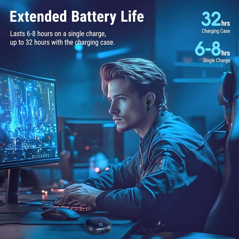 Middle Rabbit سماعات أذن لاسلكية للألعاب SW5 USB C مع ميكروفون، زمن استجابة منخفض 20 مللي ثانية، دونجل 2.4G وبلوتوث 5.4 ثنائي الوضع، مقاومة للماء IPX4، 4 ميكروفونات مدمجة، متوافقة مع الكمبيوتر الشخصي والهواتف المحمولة وPS5 وPS4 وSwitch وVR - Image 5