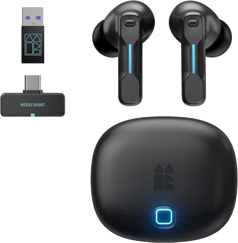 Middle Rabbit سماعات أذن لاسلكية للألعاب SW5 USB C مع ميكروفون، زمن استجابة منخفض 20 مللي ثانية، دونجل 2.4G وبلوتوث 5.4 ثنائي الوضع، مقاومة للماء IPX4، 4 ميكروفونات مدمجة، متوافقة مع الكمبيوتر الشخصي والهواتف المحمولة وPS5 وPS4 وSwitch وVR - Image 1