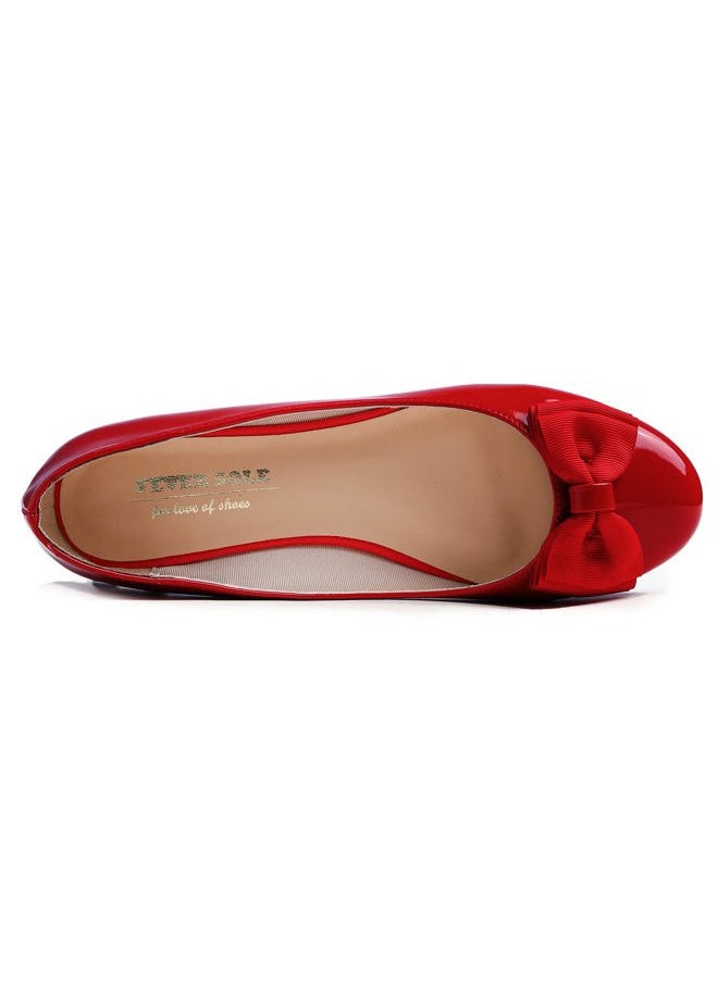 FEVERSOLE Women's Round Toe Cute Bow Trim Ballet Flats Red Patent Size 9 M US  - Image 2