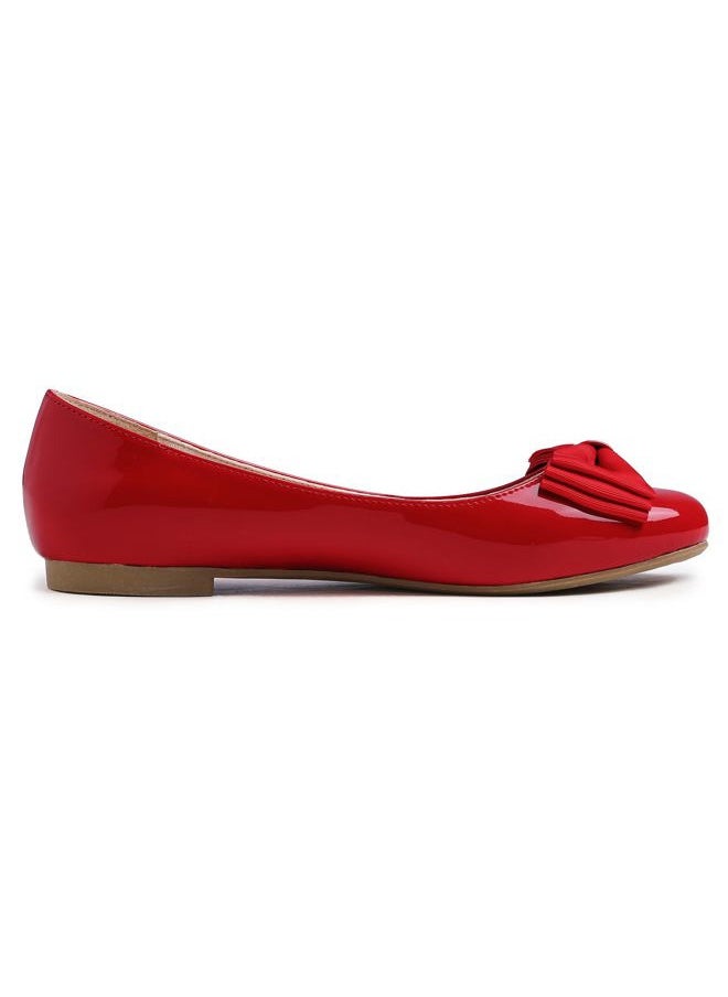 FEVERSOLE Women's Round Toe Cute Bow Trim Ballet Flats Red Patent Size 9 M US  - Image 3