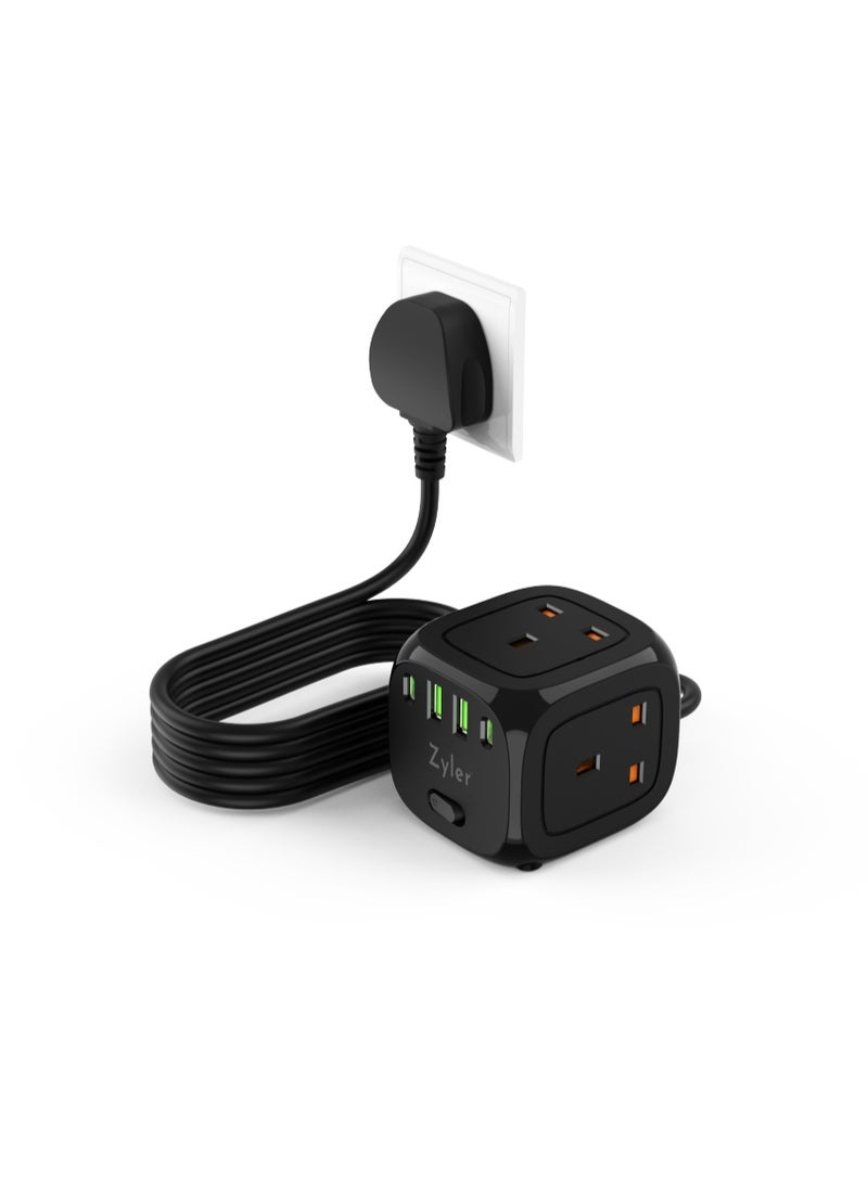 زيلر محطة شحن 7 في 1: شريط طاقة متعدد مع 3 منافذ تيار متردد وشاحن سريع بأربعة منافذ USB (2 USB-C)، سلك بطول 2 متر، واقي من زيادة التيار للمكتب والسفر والمنزل - Image 1