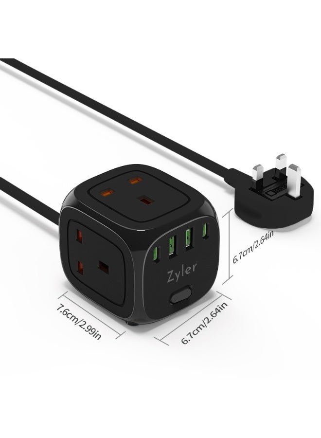زيلر محطة شحن 7 في 1: شريط طاقة متعدد مع 3 منافذ تيار متردد وشاحن سريع بأربعة منافذ USB (2 USB-C)، سلك بطول 2 متر، واقي من زيادة التيار للمكتب والسفر والمنزل - Image 5