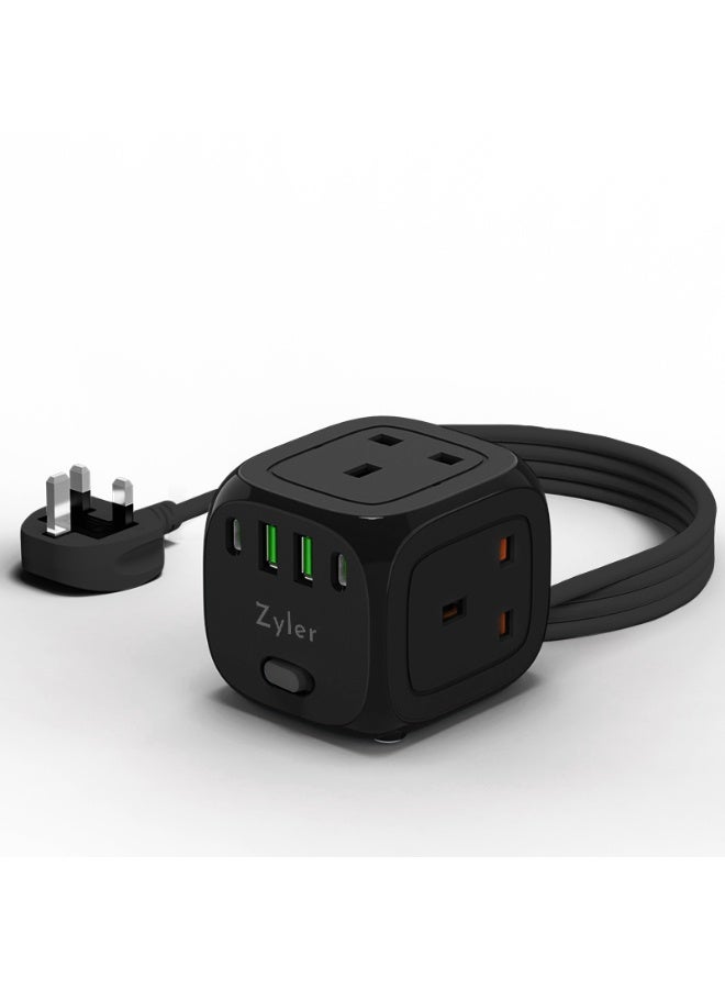زيلر محطة شحن 7 في 1: شريط طاقة متعدد مع 3 منافذ تيار متردد وشاحن سريع بأربعة منافذ USB (2 USB-C)، سلك بطول 2 متر، واقي من زيادة التيار للمكتب والسفر والمنزل - Image 2
