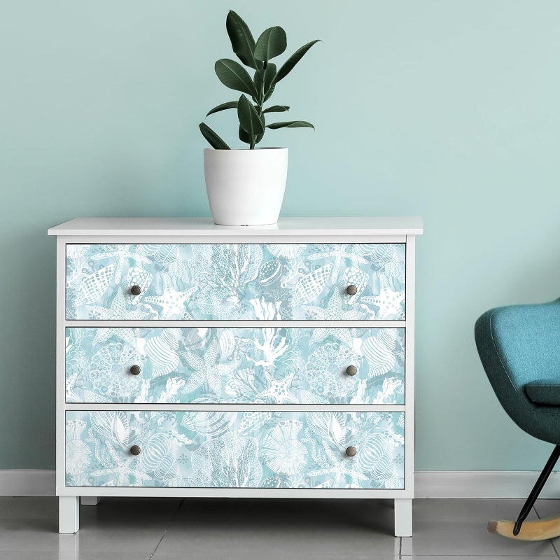 Livelynine Ocean Blue Wallpaper Peel and Stick Prepasted Aqua Coastal Wall Paper Light Blue Seagrass Coral Reef Aesthetic Beach Coastal Contact Paper for Kitchen Cabinets Adhesive Vinyl 17.5x78.8 - Image 2