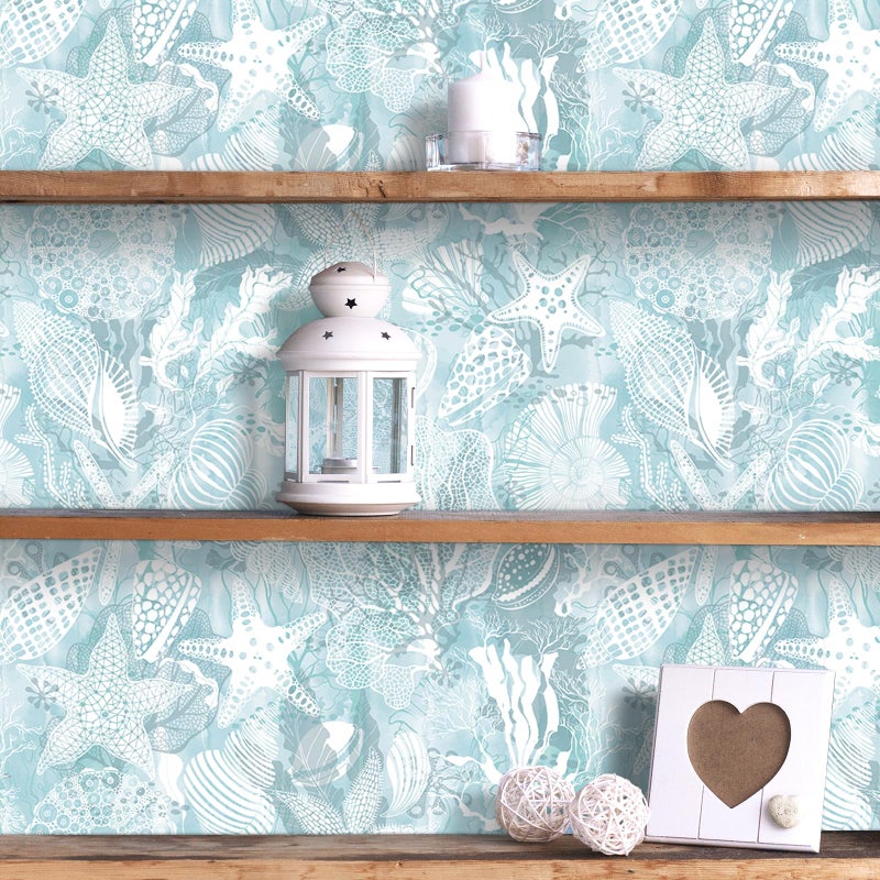 Livelynine Ocean Blue Wallpaper Peel and Stick Prepasted Aqua Coastal Wall Paper Light Blue Seagrass Coral Reef Aesthetic Beach Coastal Contact Paper for Kitchen Cabinets Adhesive Vinyl 17.5x78.8 - Image 4