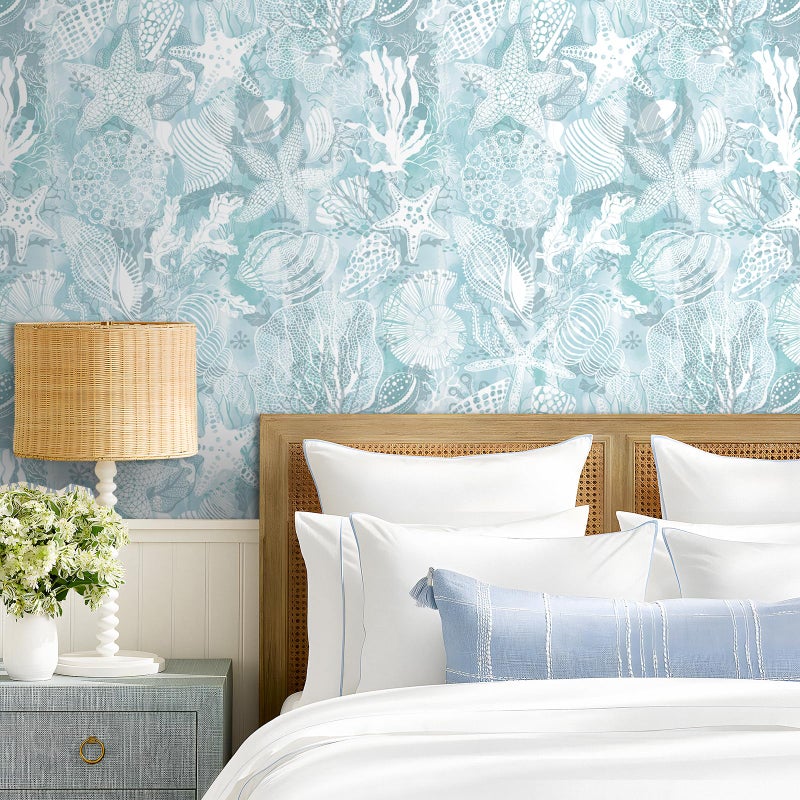 Livelynine Ocean Blue Wallpaper Peel and Stick Prepasted Aqua Coastal Wall Paper Light Blue Seagrass Coral Reef Aesthetic Beach Coastal Contact Paper for Kitchen Cabinets Adhesive Vinyl 17.5x78.8 - Image 5