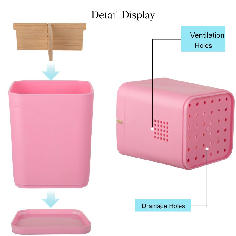 Heagoale Electric Toothbrush Holder 3 Slots Tooth Brushing Holder with Bamboo Dividers for Bathrooms, Plastic Toothbrush and Toothpaste Organizer for Shower, Countertop, Vanity, Pink - Image 4