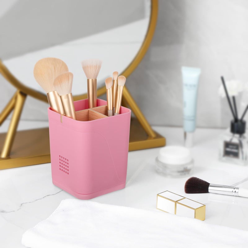 Heagoale Electric Toothbrush Holder 3 Slots Tooth Brushing Holder with Bamboo Dividers for Bathrooms, Plastic Toothbrush and Toothpaste Organizer for Shower, Countertop, Vanity, Pink - Image 5