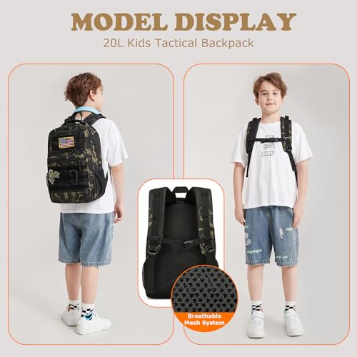 XINTREY Kids tactical Backpack for Boys School Bag 20L mini Children Backpack for Outdoor Camping Travel Black CM - Image 3