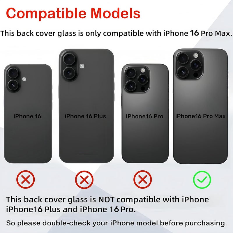 LNONLS Store استبدال زجاج خلفي لجهاز iPhone 16 Pro Max مع عدسة كاميرا + مجموعة أدوات إصلاح احترافية (تيتانيوم أسود) - Image 2
