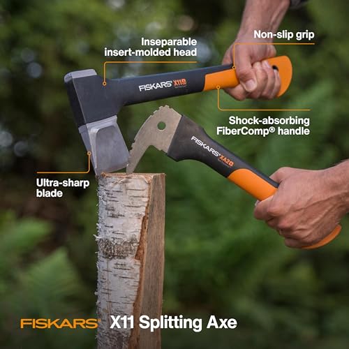 Fiskars فأس فيسكارس X11 للتقطيع، 17" قاطع فروع الأشجار وفأس خشبي للقطع الصغيرة مع مقبض ممتص للصدمات - Image 2