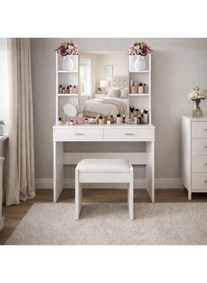 TRADE BAY طاولة زينة عصرية مع مرآة وكرسي بحجم 90x40x140 سم - Image 1