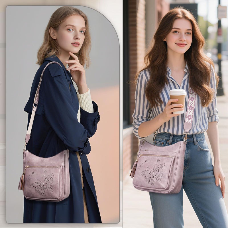 KITEVIUN Medium Crossbody Bags for Women Trendy, Women's Butterfly Shoulder Handbags with Tassel - Image 2