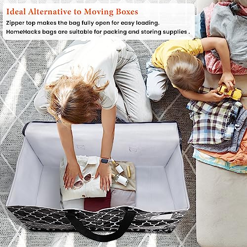 HomeHacks Heavy Duty Moving Bags with Tag Pockets, Collapsible Storage Totes for Moving, Camping & Travel -Foldable Packing Boxes, Zipper Handles, Black（6 Packs, 88L） - Image 5
