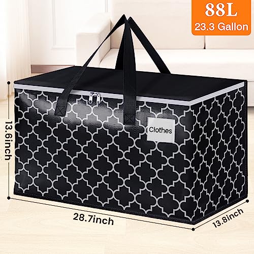 HomeHacks Heavy Duty Moving Bags with Tag Pockets, Collapsible Storage Totes for Moving, Camping & Travel -Foldable Packing Boxes, Zipper Handles, Black（6 Packs, 88L） - Image 3