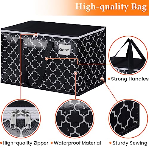 HomeHacks Heavy Duty Moving Bags with Tag Pockets, Collapsible Storage Totes for Moving, Camping & Travel -Foldable Packing Boxes, Zipper Handles, Black（6 Packs, 88L） - Image 2