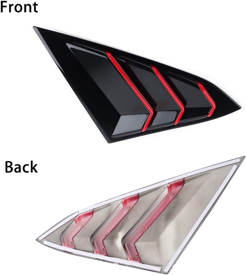 Thenice for 10th Gen Civic Rear Side Window Louvers Racing Style Triangular Window Glass Blinds Compatible with Honda Civic Sedan 2021 2020 2019 2018 2017 2016 -Piano Black with Red Trim - Image 2