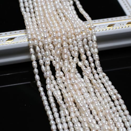 LHJ 3-4mm Natural Pearl Beads Small Rice Shape White Cultured Freshwater Pearl Loose Beads for Jewelry Making Necklace DIY Craft - Image 2